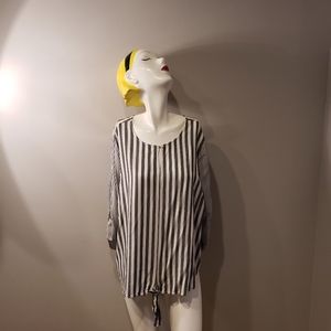 Gray and White Stripped Blouse Plus Size